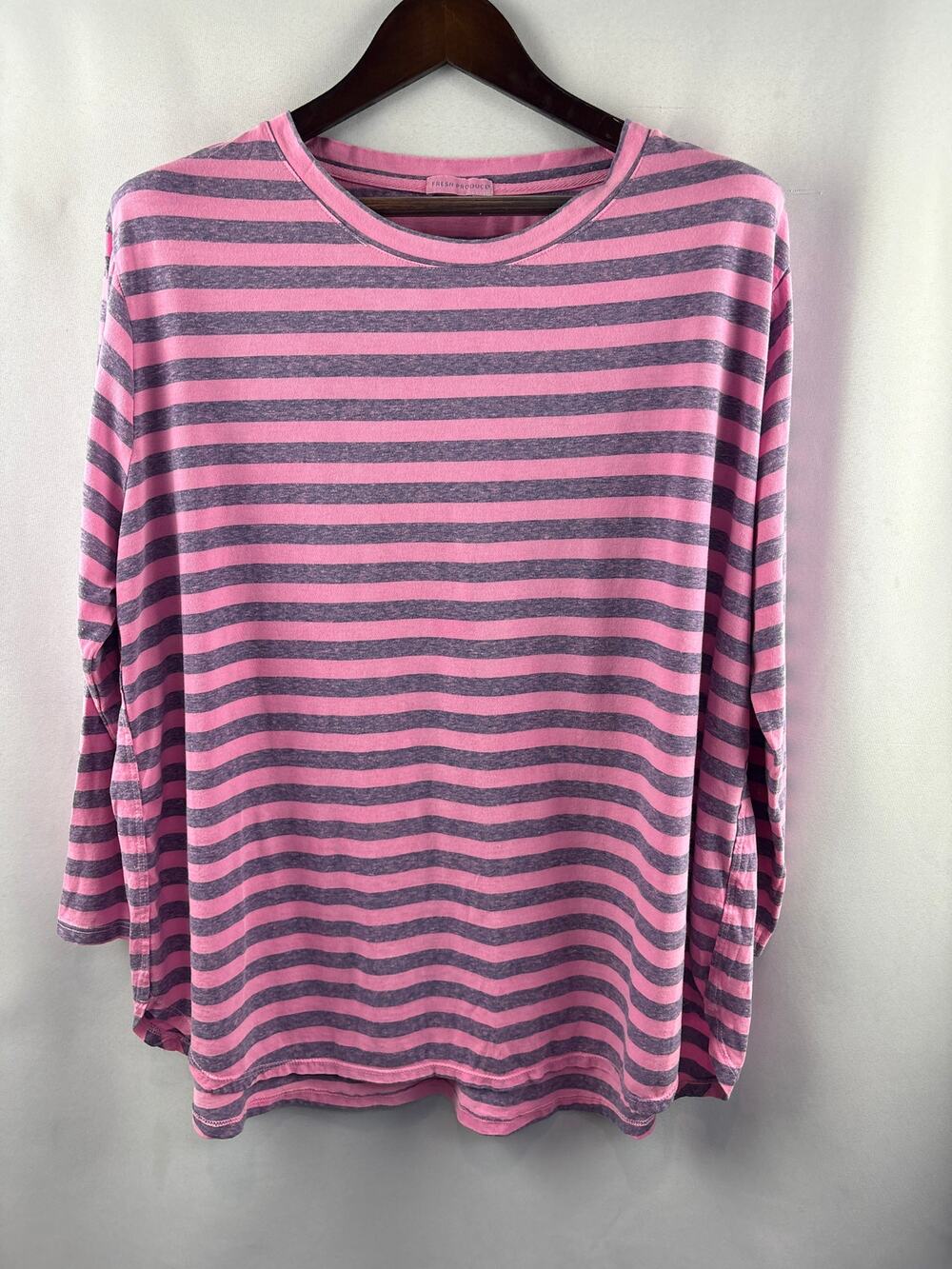Women’s Fresh Produce Size 2X Pink & Gray Striped Long Sleeve Shirt
